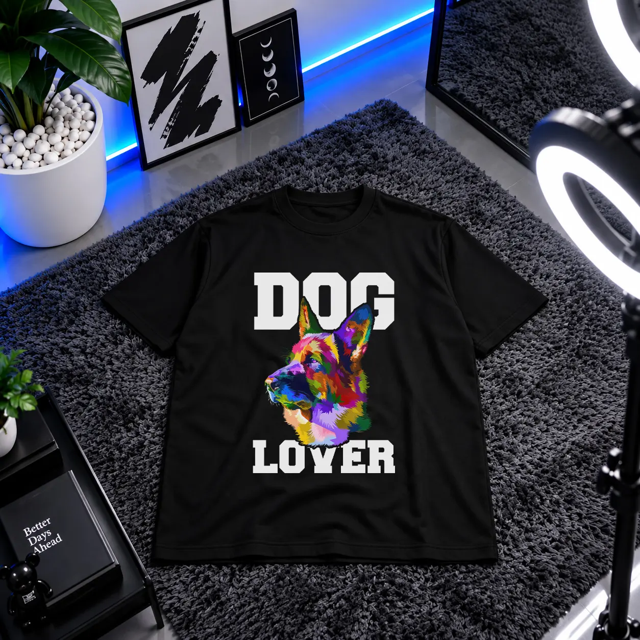 تیشرت سگ ژرمن شپرد طرح رنگارنگ Dog Lover کد 30905
