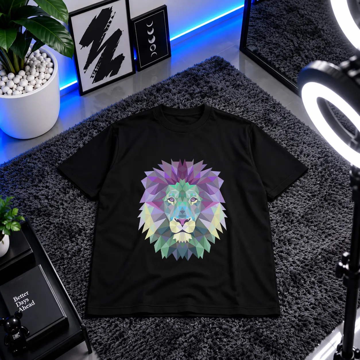 تیشرت شیر طرح هندسی رنگارنگ (Geometric Lion) کد 31064