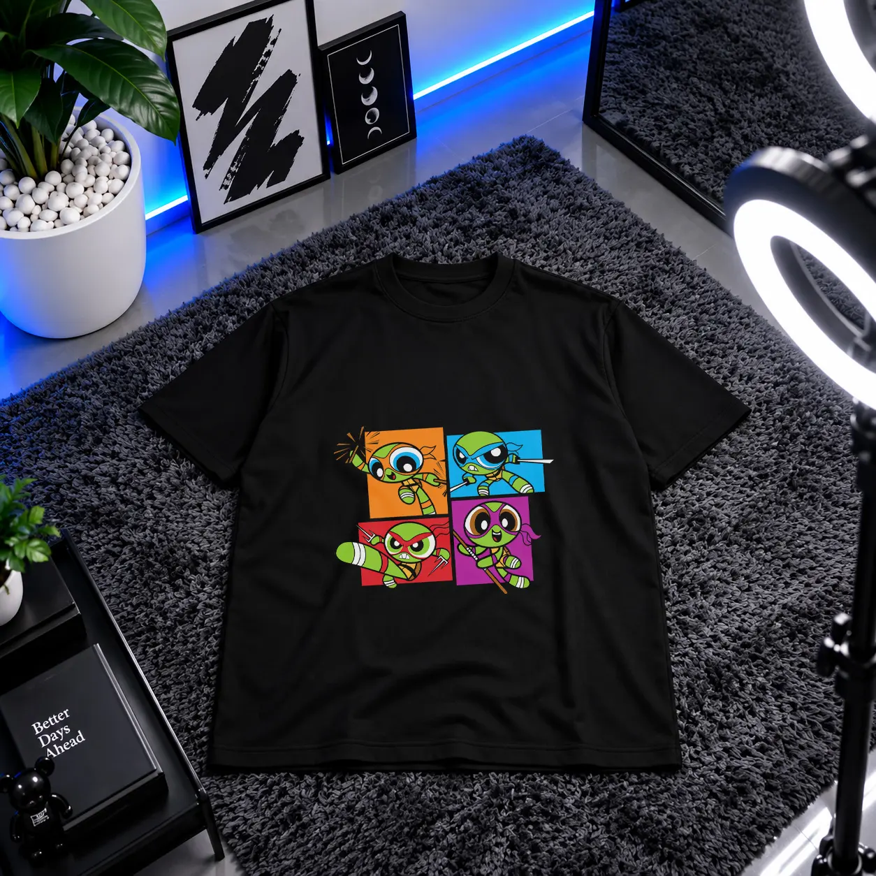 تیشرت پاورپاف گرلز طرح پنل‌های رنگی (Powerpuff Girls) کد 31104