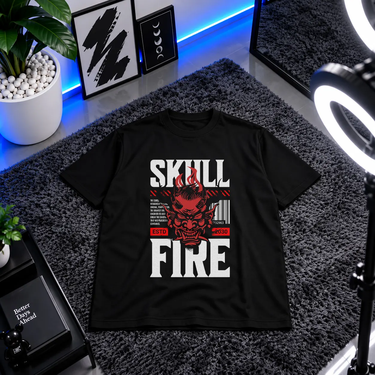 تیشرت جمجمه طرح شیطان ژاپنی (Skull Fire) کد 31265