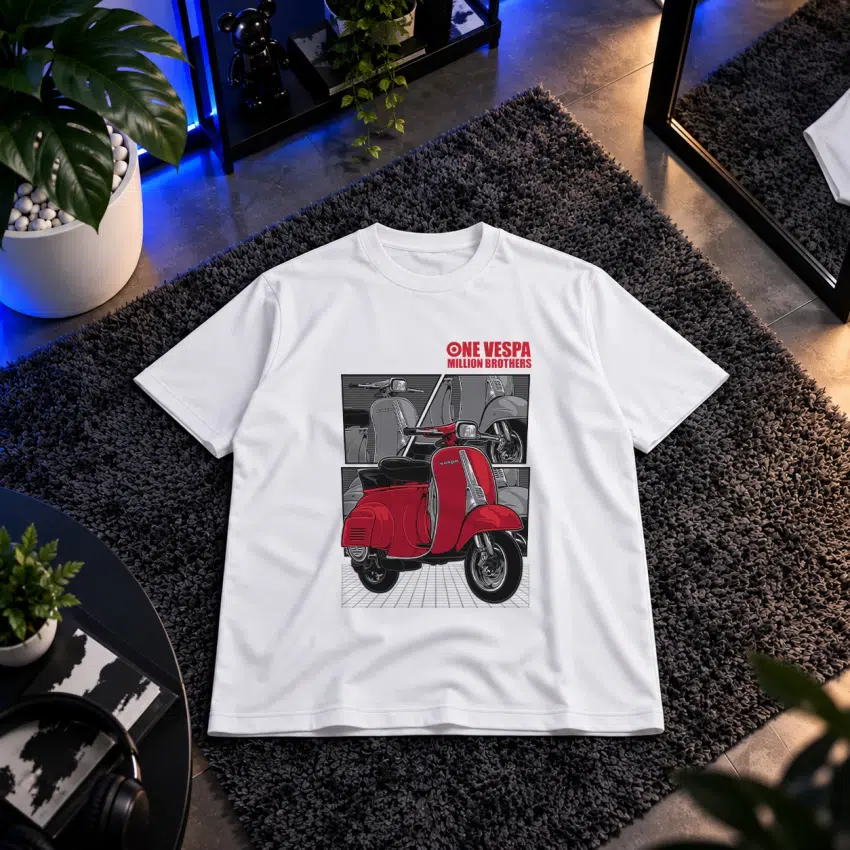 تیشرت طرح اسکوتر وسپا قرمز کلاسیک
