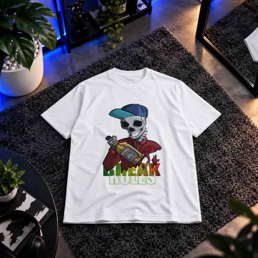 تیشرت طرح اسکلت ویسکی‌نوش