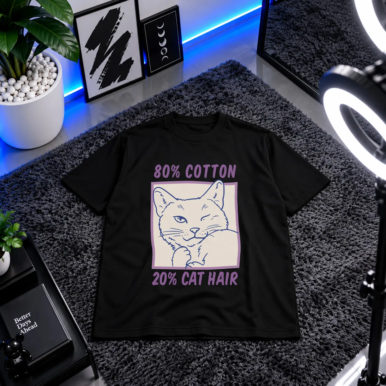 تیشرت گربه طرح 80% Cotton 20% Cat Hair کد 32327