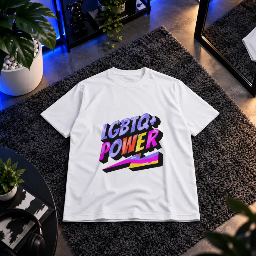 تیشرت طرح تایپوگرافی رنگی LGBTQ+ Power کد 32441