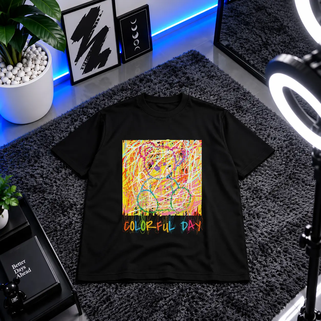 تیشرت نقاشی خط‌خطی و نوشته Colorful Day کد 356