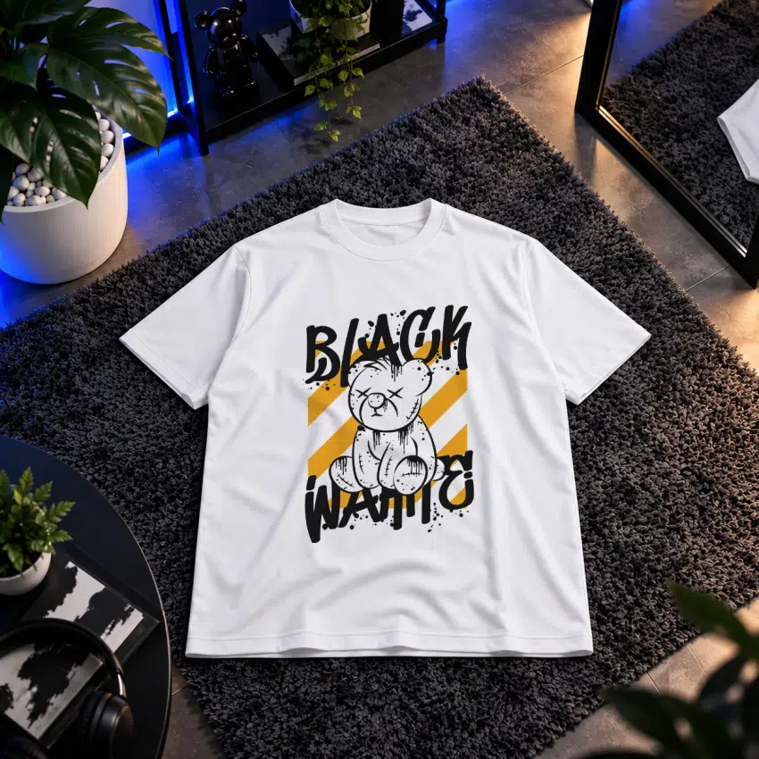 تیشرت خرس عروسکی بخیه‌دار طرح Black و Waiting