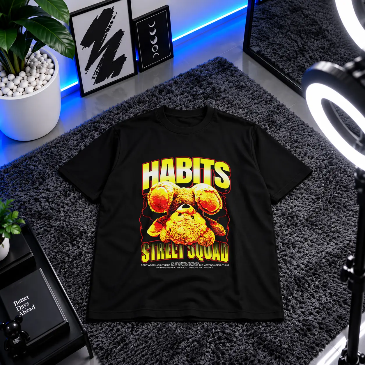 تیشرت خرس زرد و قرمز و نوشته Habits Street Squad کد 439
