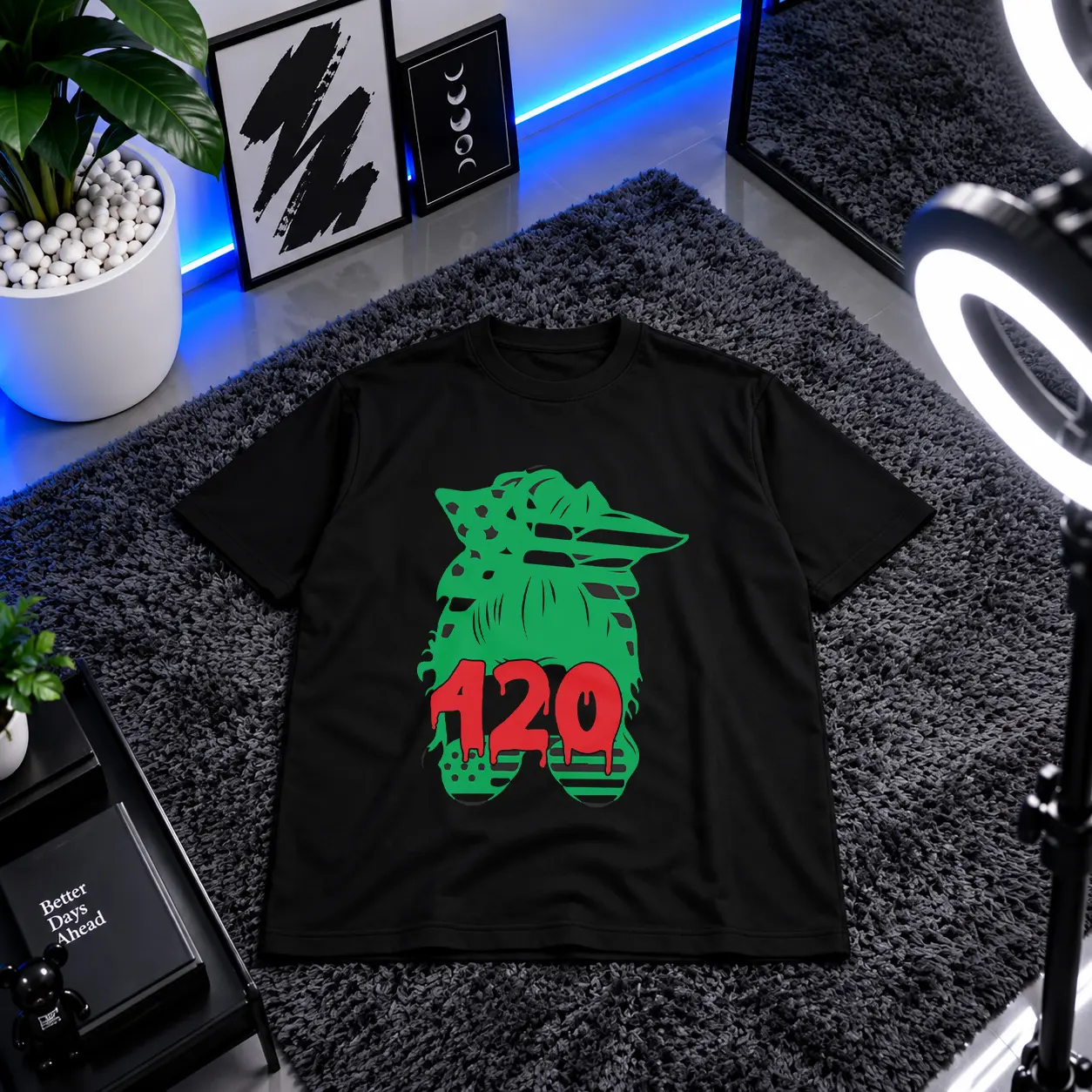 تیشرت طرح کوتوله با کلاه برگ شاهدانه و نوشته 420 کد 4887