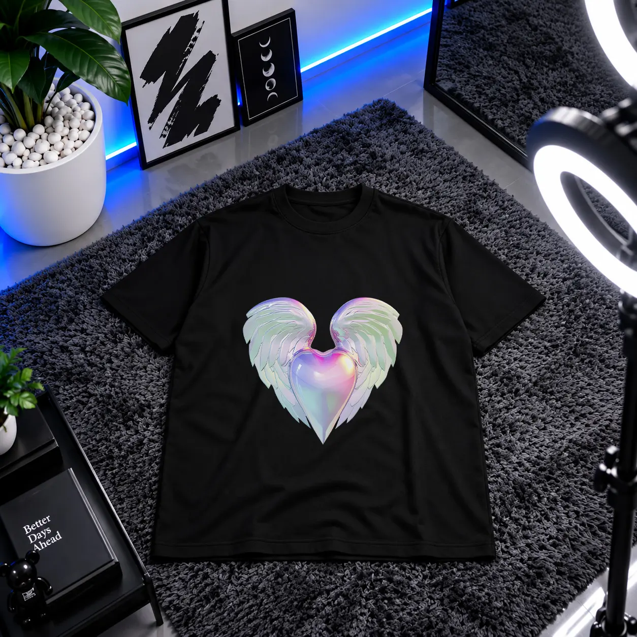 تیشرت طرح قلب بالدار فلزی (Metallic Winged Heart) کد 5065