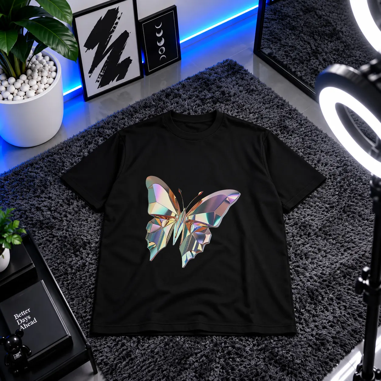 تیشرت طرح پروانه براق (Chrome Butterfly) کد 5079