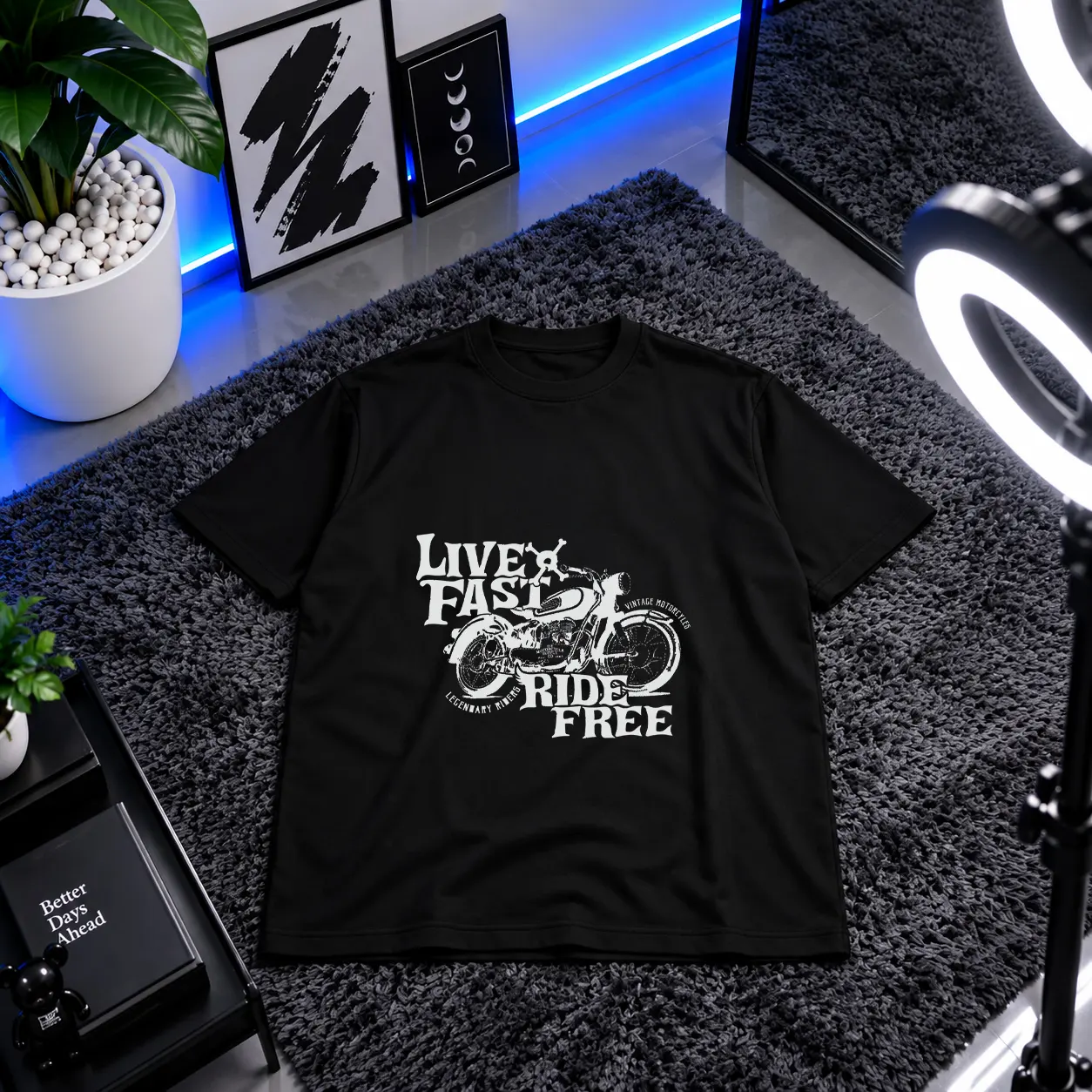 تیشرت موتورسیکلت طرح وینتیج Live Fast Ride Free کد 5114