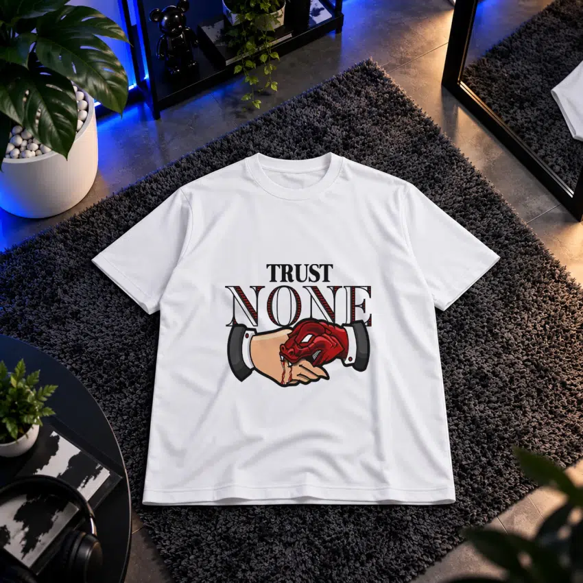 تیشرت نوشته Trust None طرح دست و مار