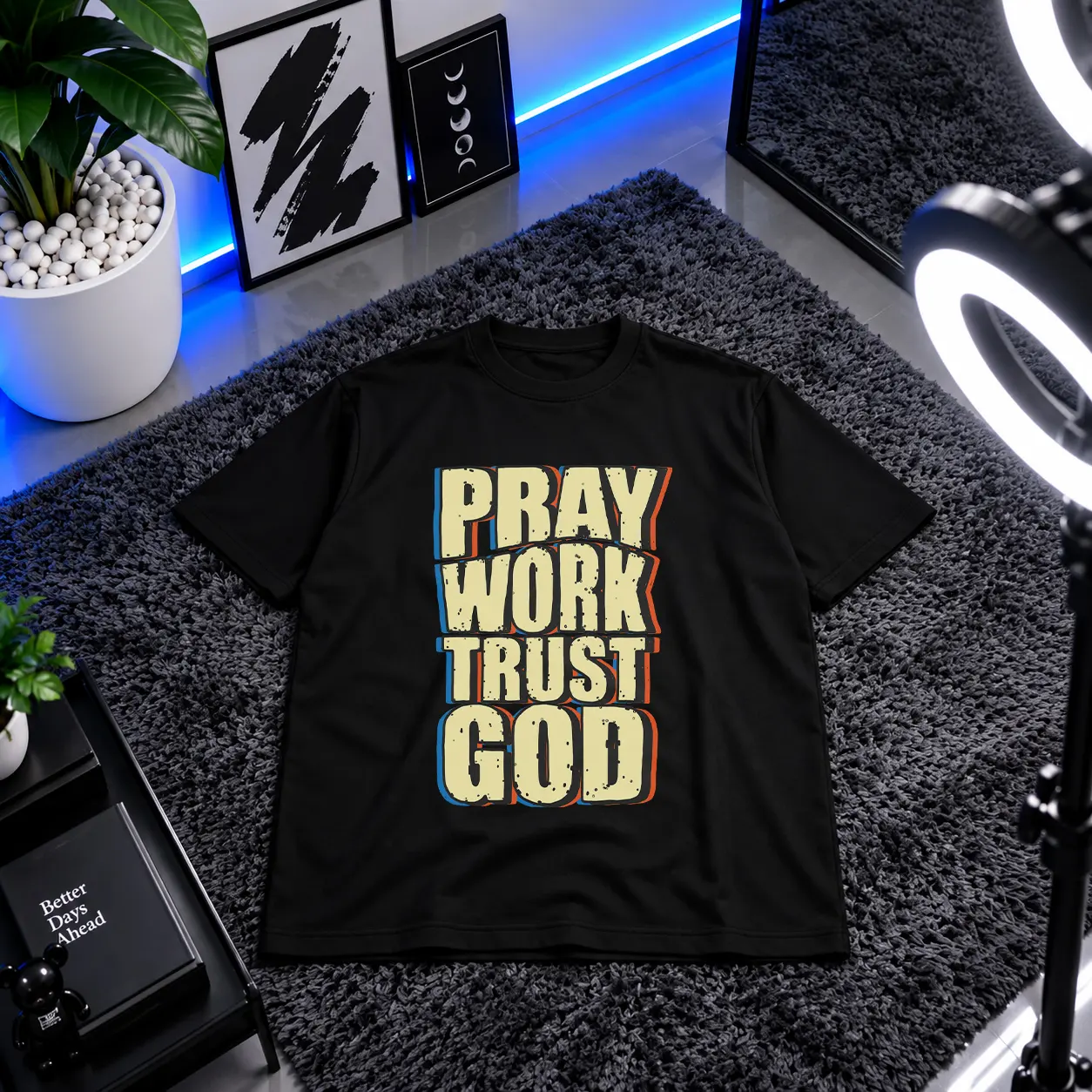 تیشرت مذهبی طرح Pray Work Trust God کد 6142