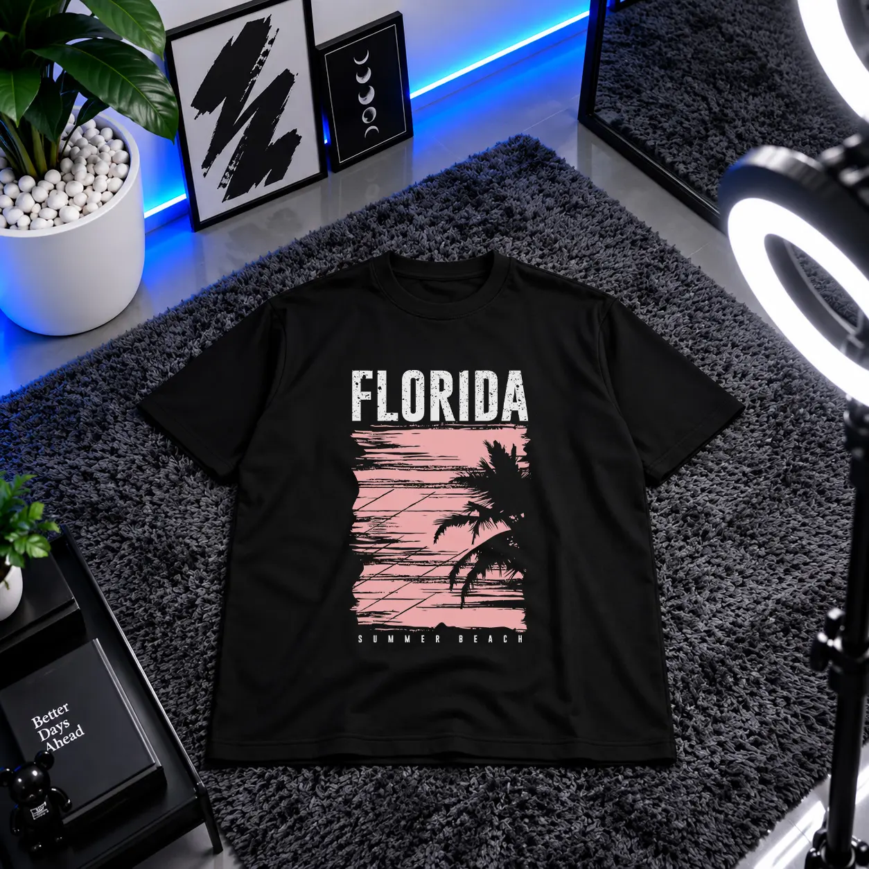 تیشرت فلوریدا طرح غروب و نخل ساحلی (Florida) کد 6192