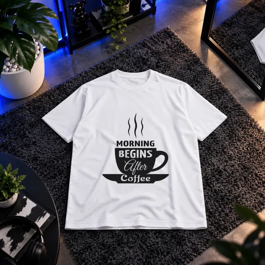 تیشرت قهوه طرح Morning Begins After Coffee