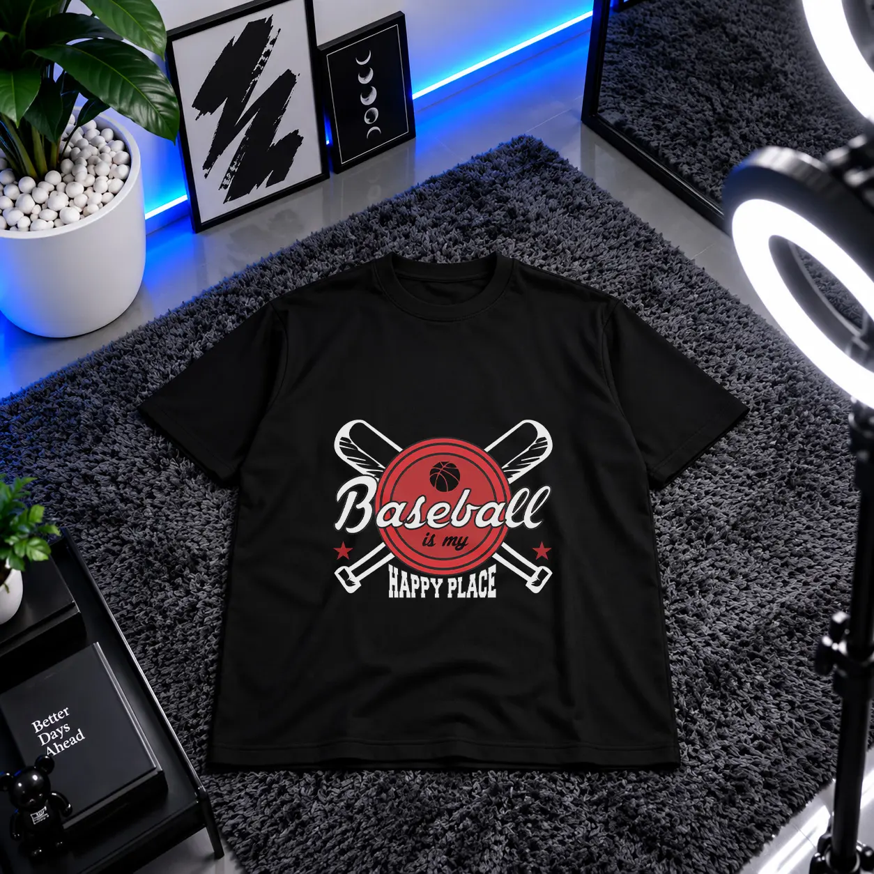 تیشرت بیسبال طرح Happy Place کد 6740