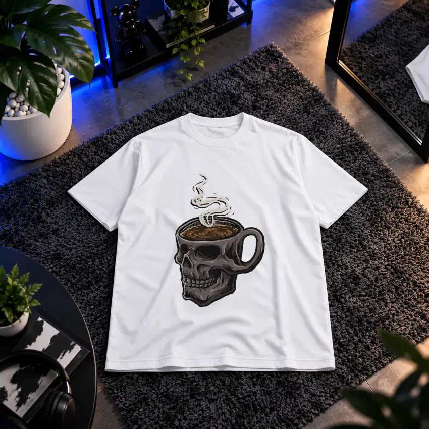 تیشرت قهوه طرح ماگ جمجمه