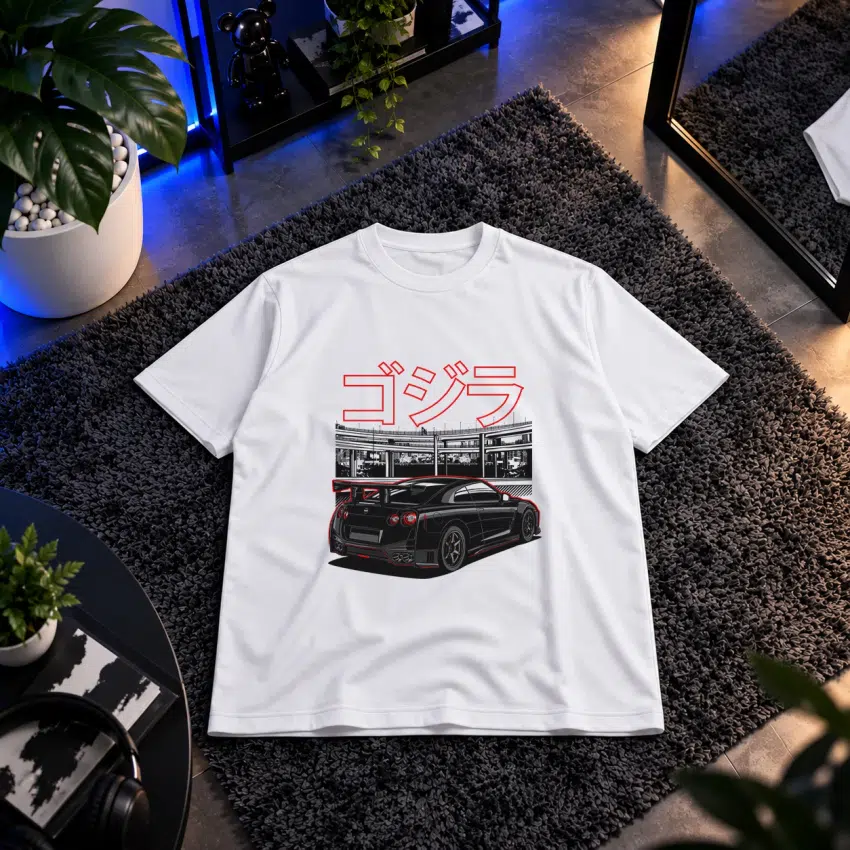 تیشرت نیسان GT-R مشکی طرح نمای عقب و گودزیلا