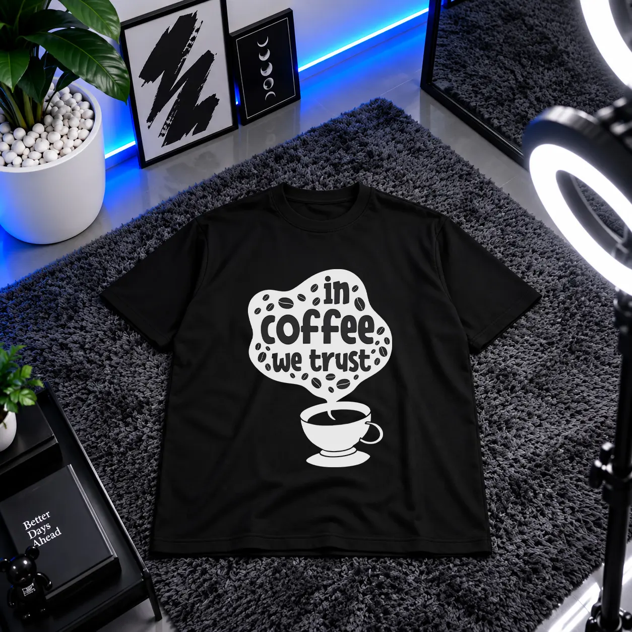 تیشرت قهوه طرح In Coffee We Trust کد 8549