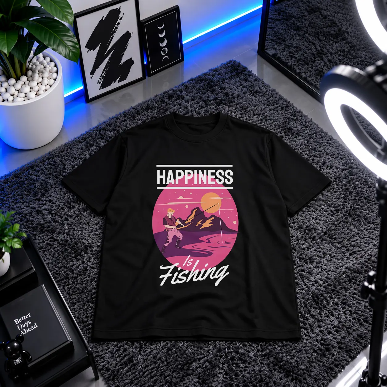 تیشرت ماهیگیری طرح Happiness Is Fishing کد 8594