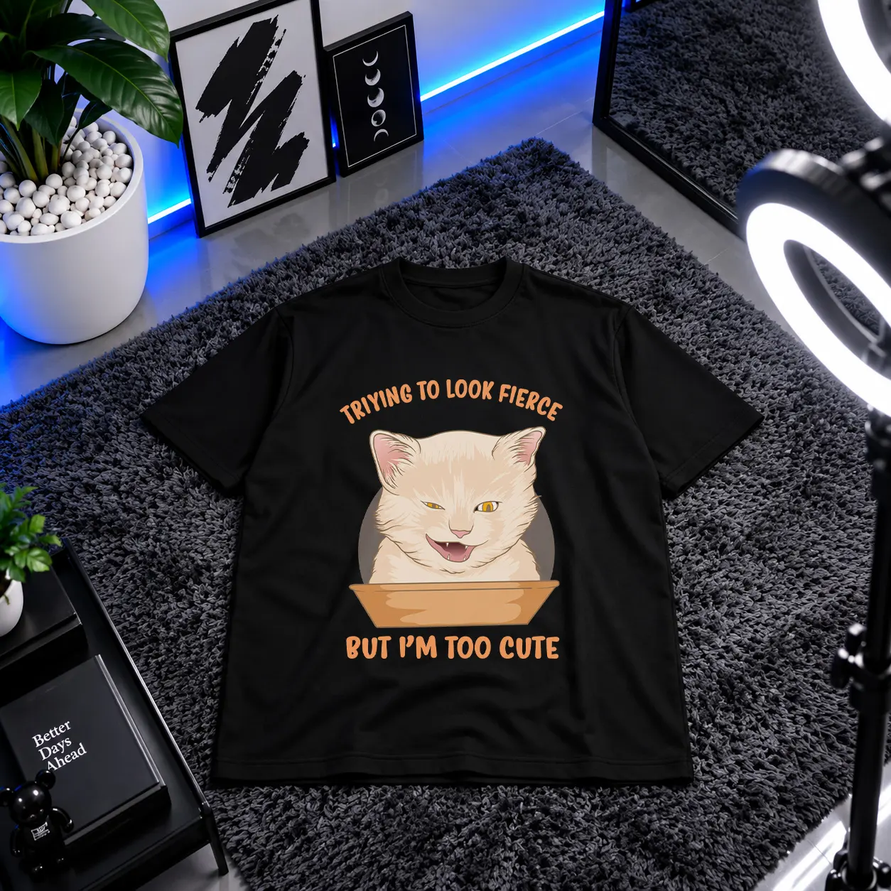 تیشرت گربه طرح Trying To Look Fierce But I'm Too Cute کد 8990
