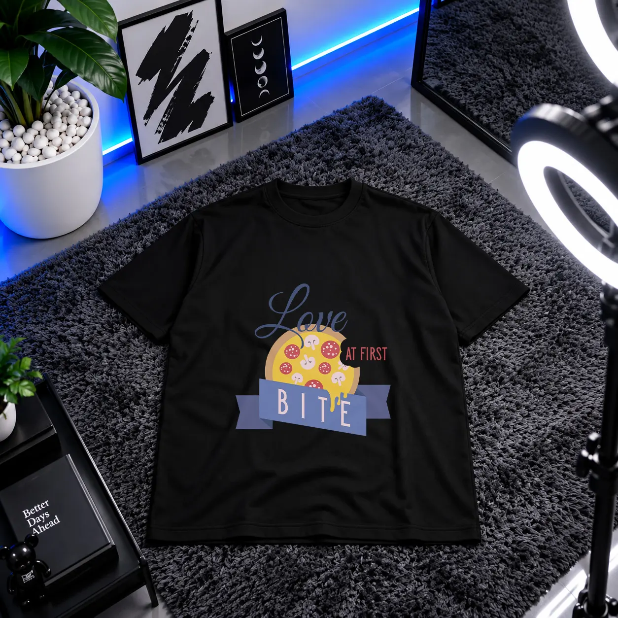 تیشرت پیتزا طرح Love At First Bite کد 9048