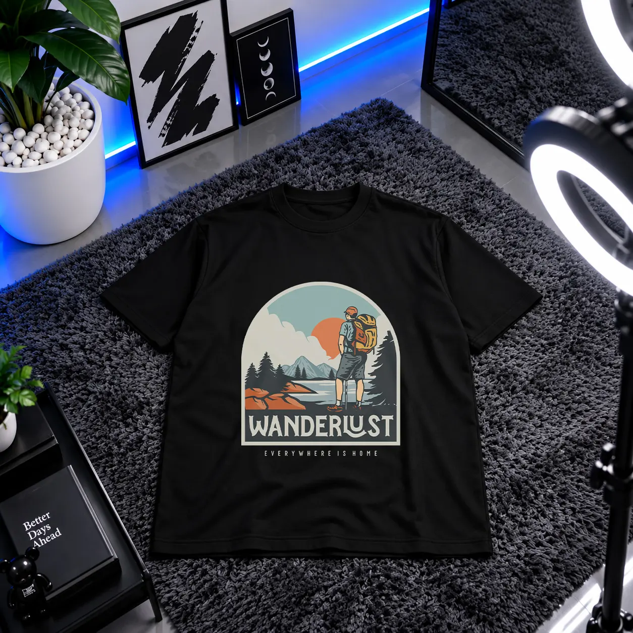تیشرت طبیعت‌گردی طرح کوهنوردی و کمپینگ (Wanderlust) کد 9134