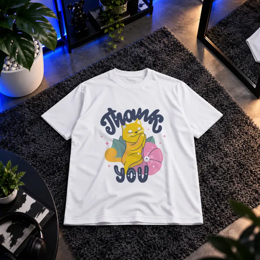 تیشرت گربه کارتونی طرح Thank You