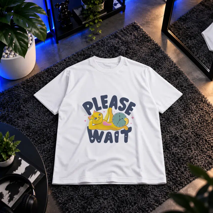 تیشرت گربه کارتونی طرح Please Wait