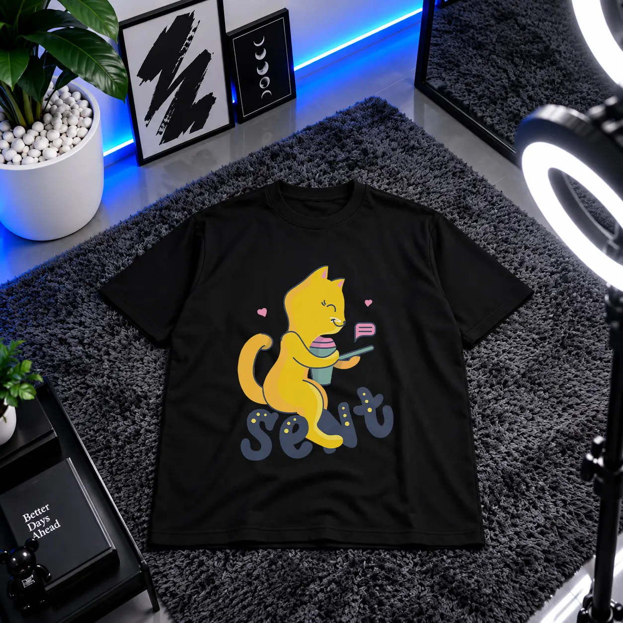 تیشرت فانتزی طرح گربه سلفی (Cute Selfie Cat) کد 9318