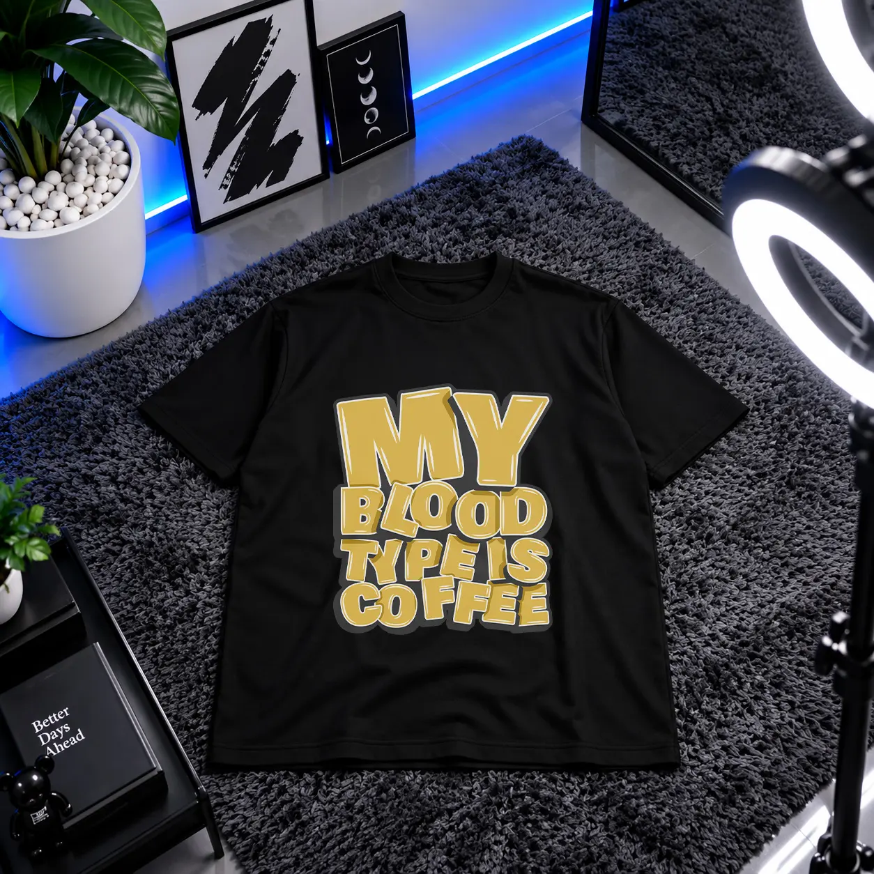 تیشرت قهوه طرح My Blood Type Is Coffee کد 9498