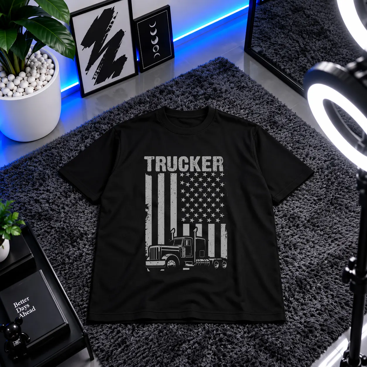تیشرت کامیون‌ران طرح Trucker Flag کد 9668