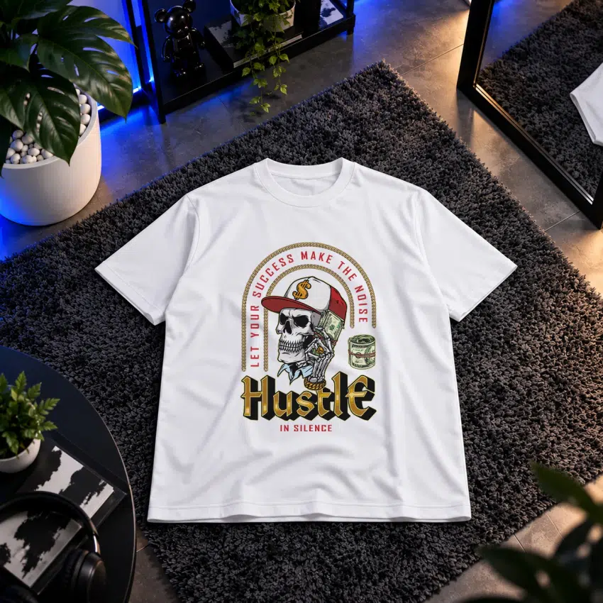 تیشرت جمجمه گانگستر طرح Hustle in Silence