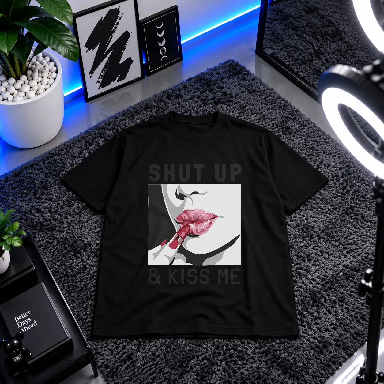 تیشرت لب طرح Shut Up And Kiss Me کد 9848