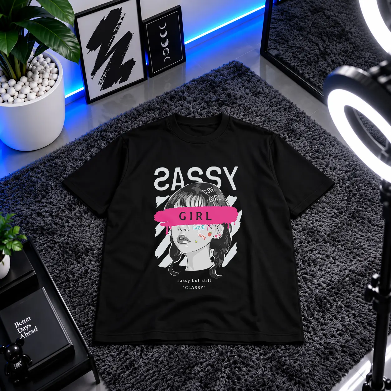 تیشرت دخترانه طرح Sassy Girl کد 9861
