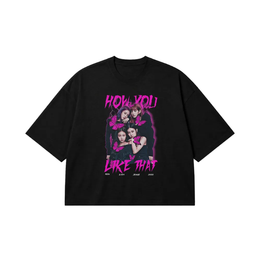 تیشرت باکسی بلک‌پینک طرح How You Like That (BLACKPINK) کد 25074