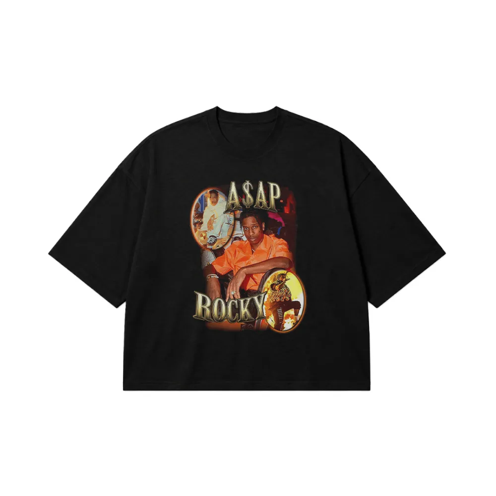 تیشرت باکسی ای‌سپ راکی طرح پرتره نارنجی (A$AP Rocky) کد 25107