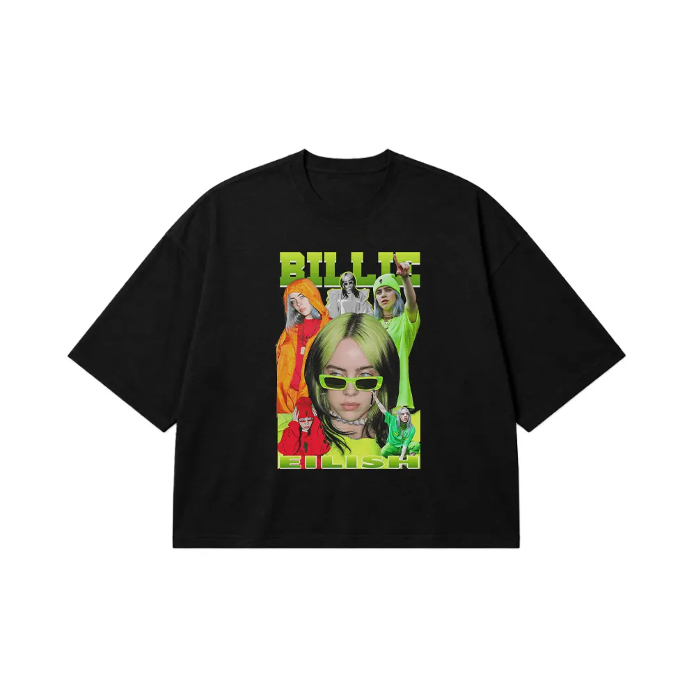 تیشرت باکسی بیلی آیلیش طرح عینک سبز (Billie Eilish) کد 25165