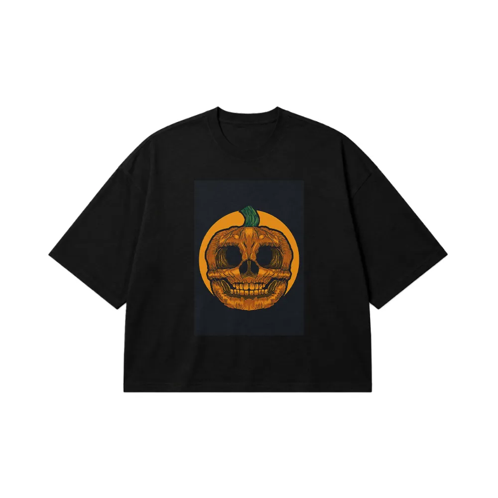 تیشرت باکسی کدو تنبل طرح جمجمه (Pumpkin Skull) کد 26215
