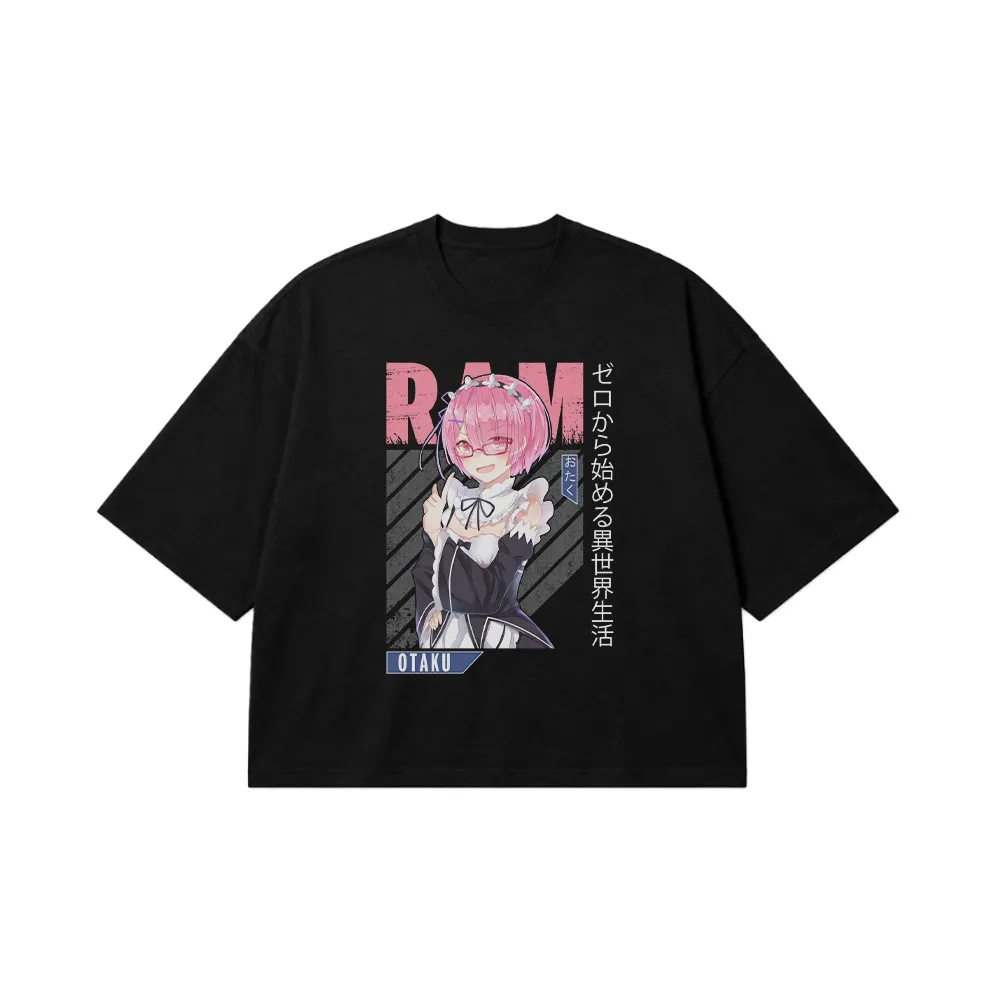 تیشرت باکسی انیمه طرح رم (Ram - Re:Zero) کد 26318