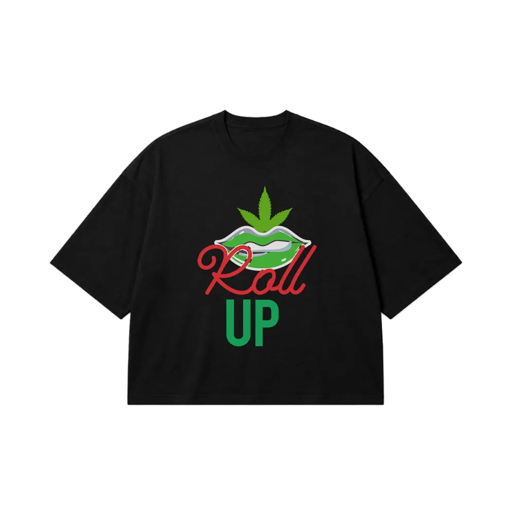 تیشرت باکسی طرح لب و برگ Roll Up کد 26844