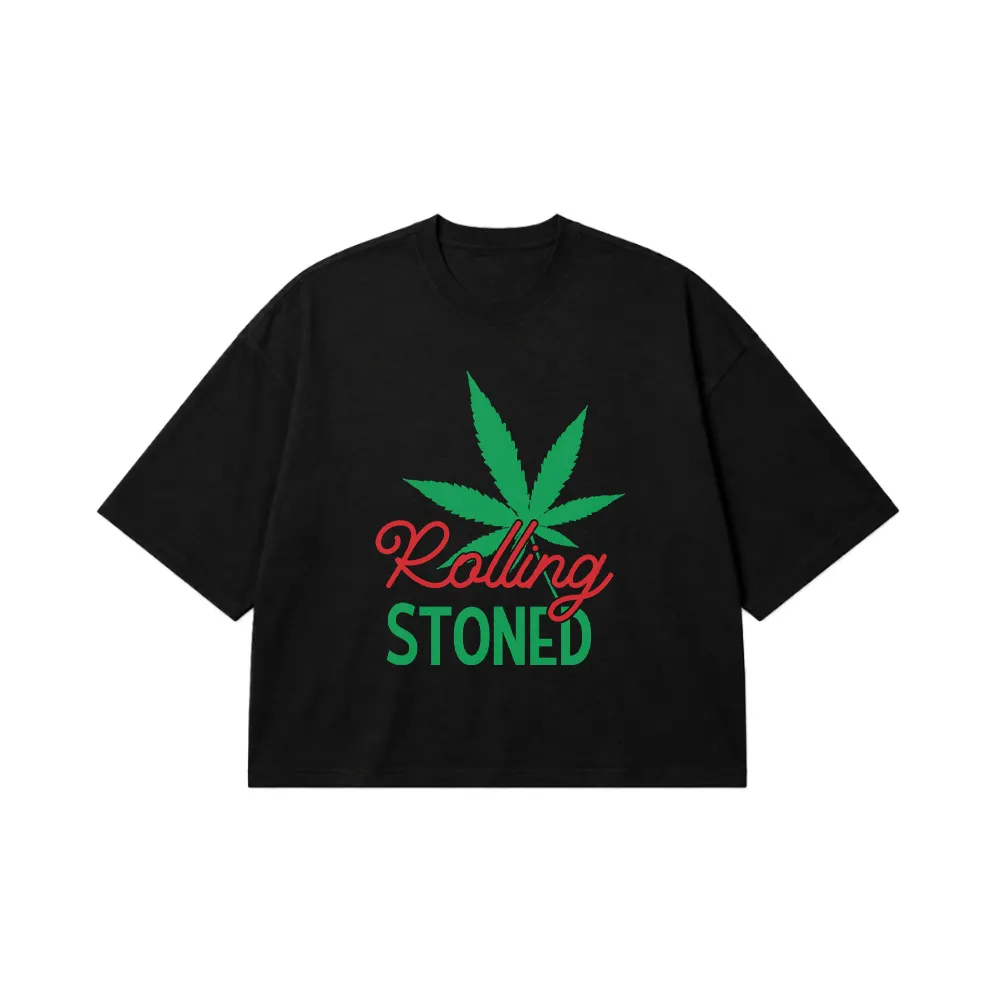 تیشرت باکسی طرح برگ حشیش Rolling Stoned کد 26852