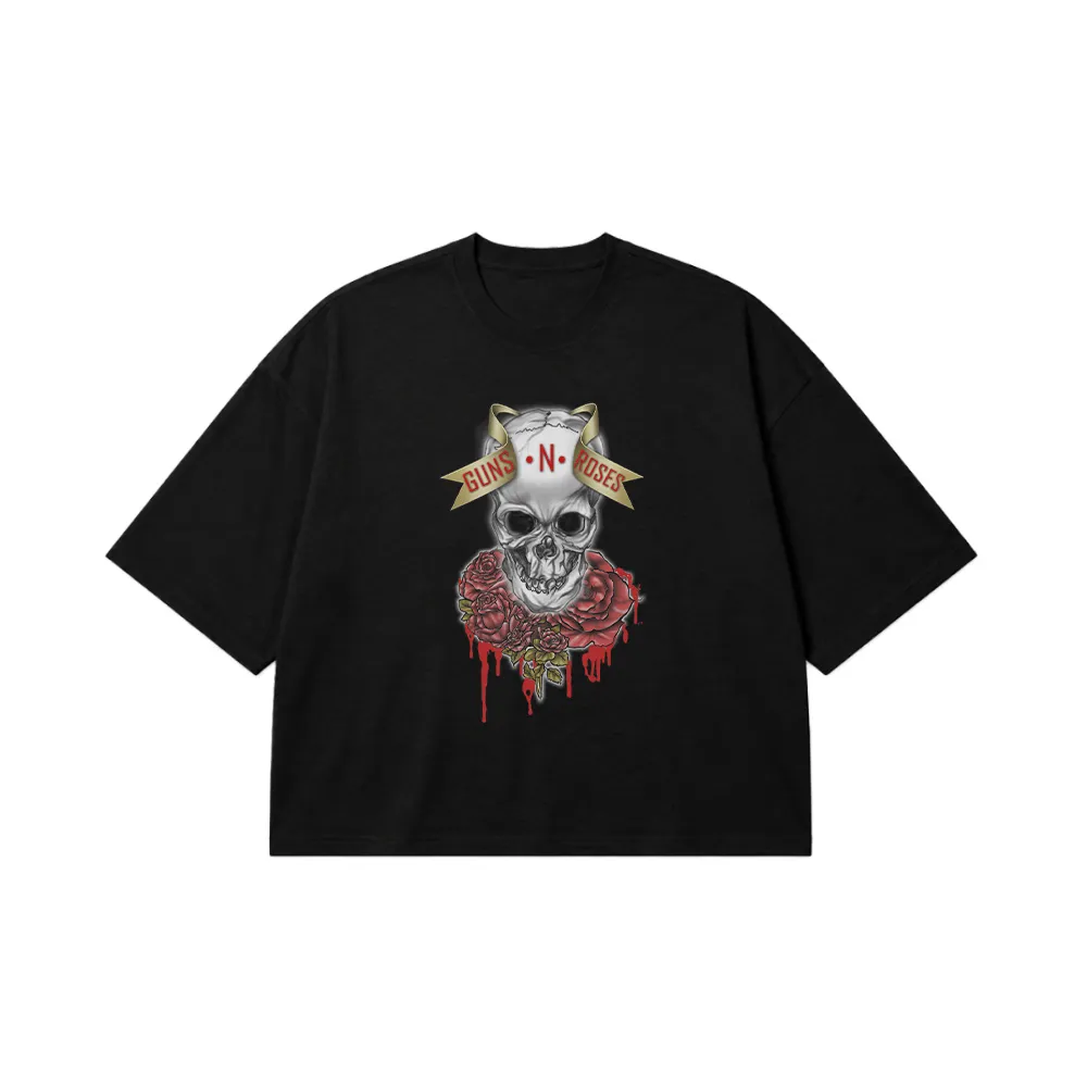 تیشرت باکسی گانز اند رزز طرح جمجمه و گل رز (Guns N' Roses) کد 26894