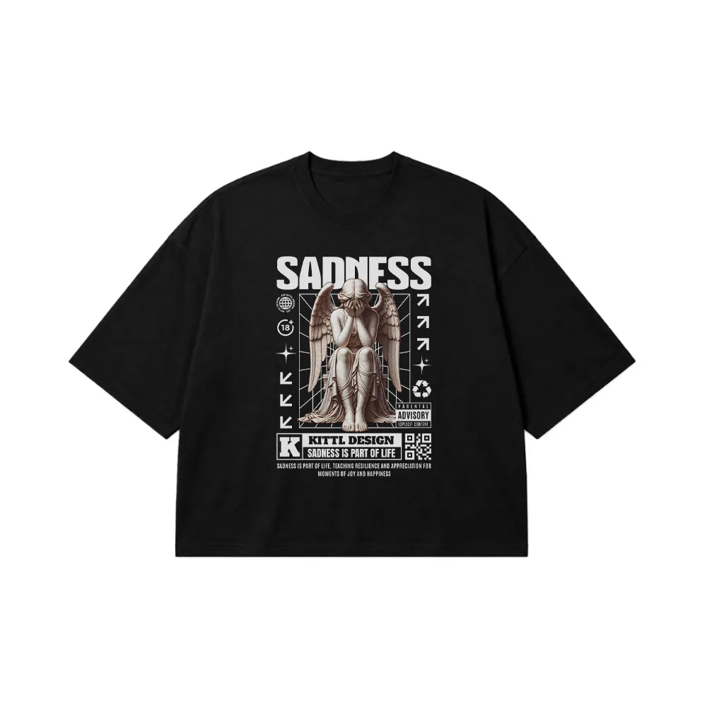 تیشرت باکسی مجسمه فرشته نشسته طرح Sadness کد 26973