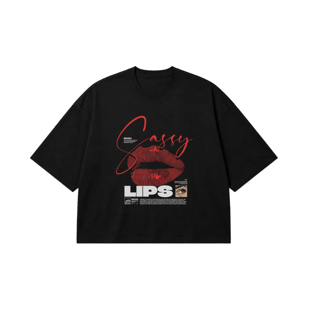تیشرت باکسی طرح لب قرمز Sassy Lips کد 27097