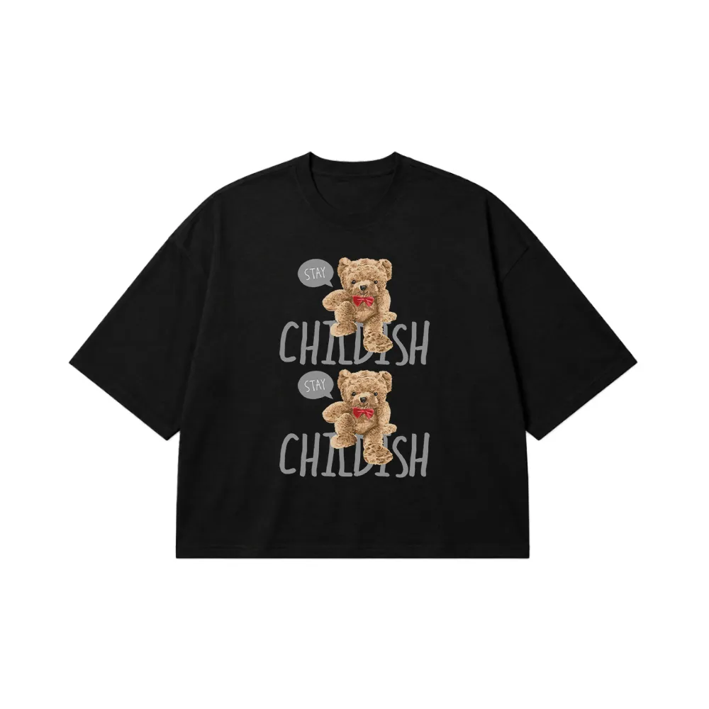 تیشرت باکسی خرس عروسکی طرح Stay Childish کد 27237