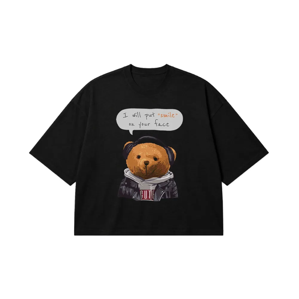 تیشرت باکسی خرس عروسکی طرح I Will Put Smile on Your Face کد 27239