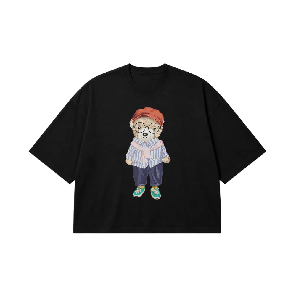 تیشرت باکسی خرس عروسکی طرح پسرک عینکی کد 27247