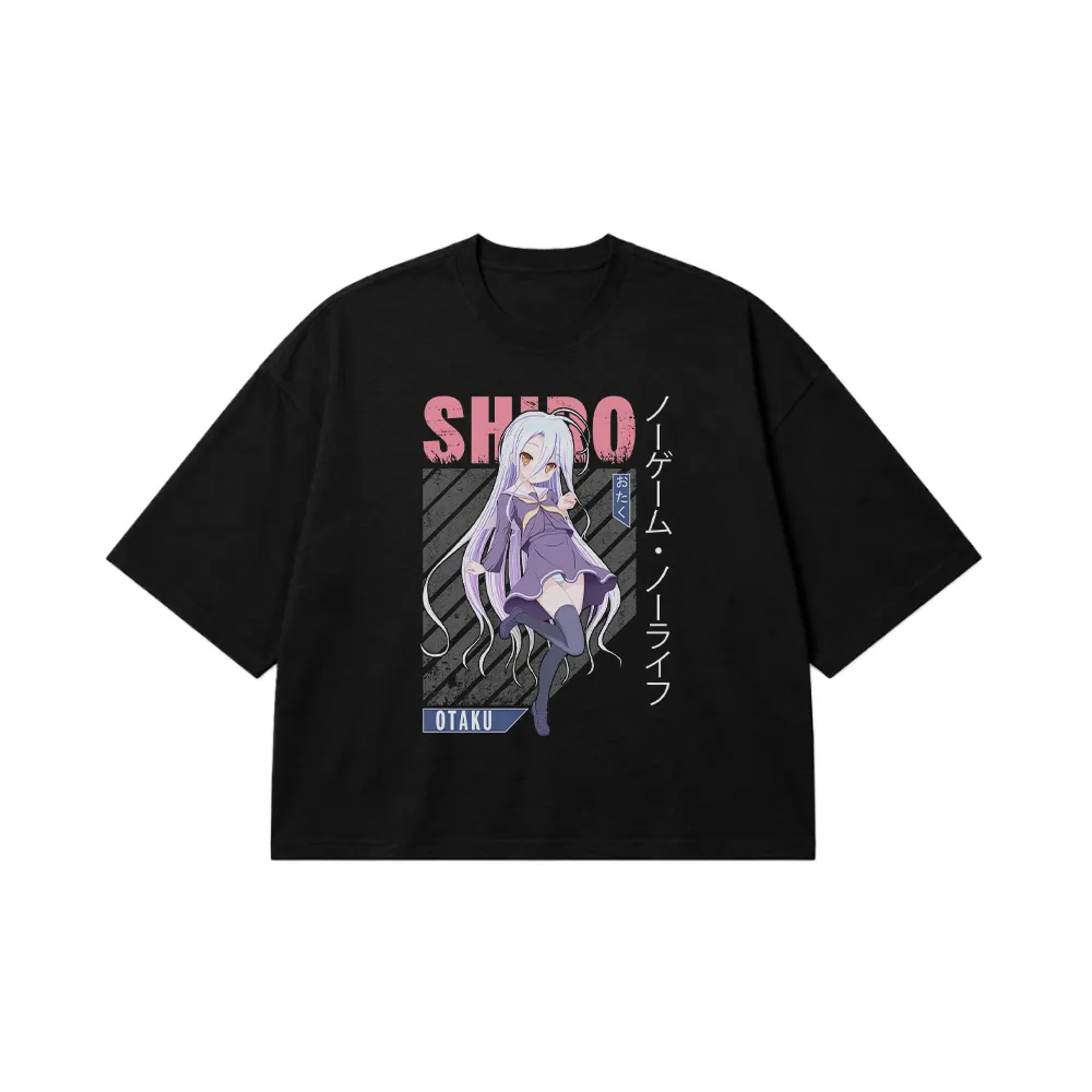 تیشرت باکسی انیمه No Game No Life طرح شیرو صورتی (Shiro) کد 27445