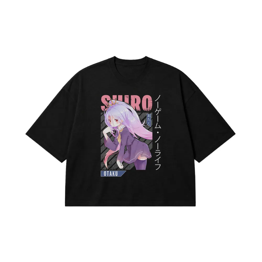تیشرت باکسی انیمه No Game No Life طرح شیرو زانو زده (Shiro) کد 27447